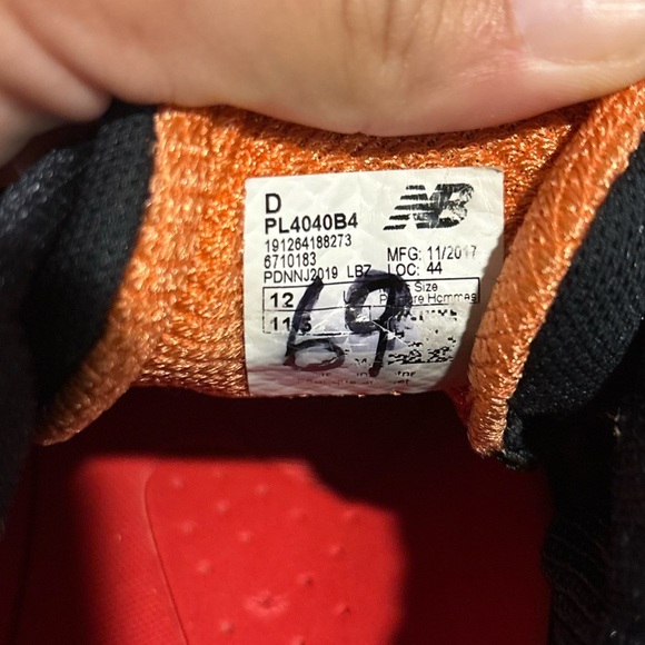 New Balance Baseball Cleats PL4040B4 Elements Black Orange Mens Size 12 - Picture 8 of 10